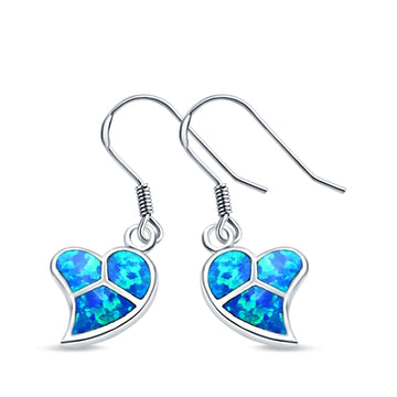 Drop Dangle Peace Heart Earrings Lab Created Blue Opal 925 Sterling Silver(14mm)